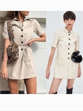 Zara Cream Button-Front Mini Dress
